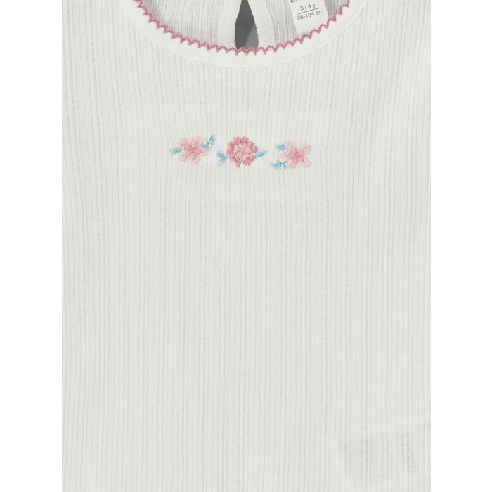 LCW Kids Ekru Bisiklet Yaka Nakışlı Kız Çocuk Tişört