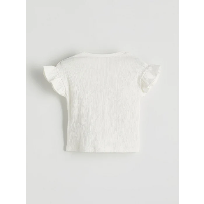 LCW Kids Beyaz Bisiklet Yaka Çiçekli Kız Çocuk Tişört