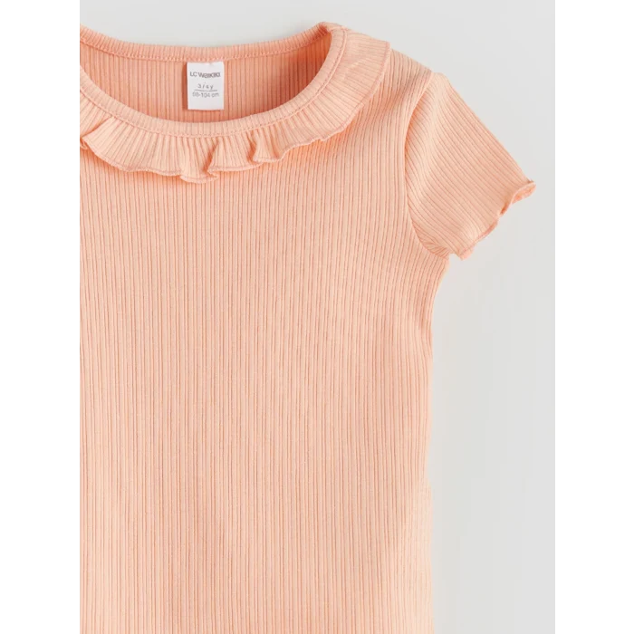 LCW Kids Mercan Bisiklet Yaka Basic Kız Çocuk Tişört