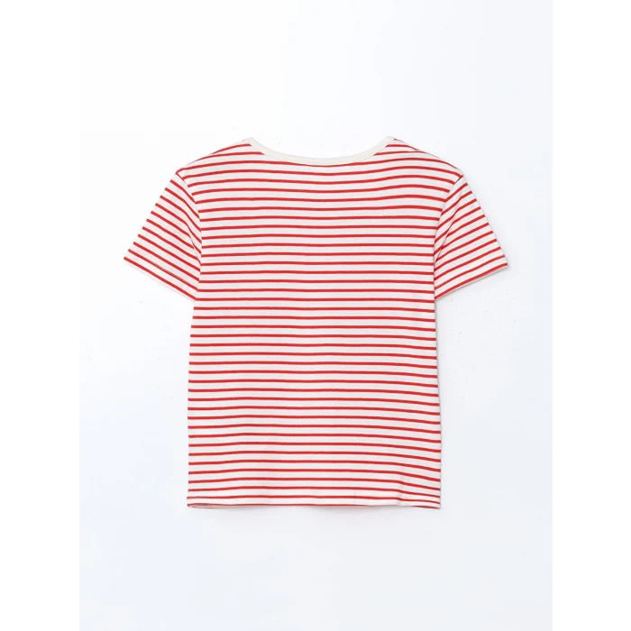 LCW Kids Kırmızı Bisiklet Yaka Çizgili Kız Çocuk Tişört