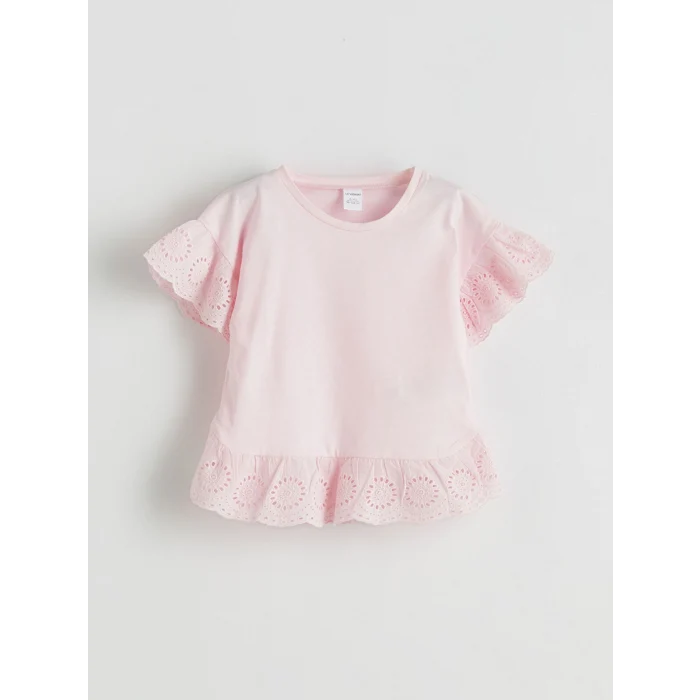 LCW Kids Pembe Bisiklet Yaka Güpürlü Penye Kız Çocuk Bluz