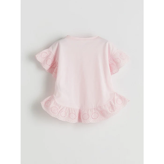 LCW Kids Pembe Bisiklet Yaka Güpürlü Penye Kız Çocuk Bluz