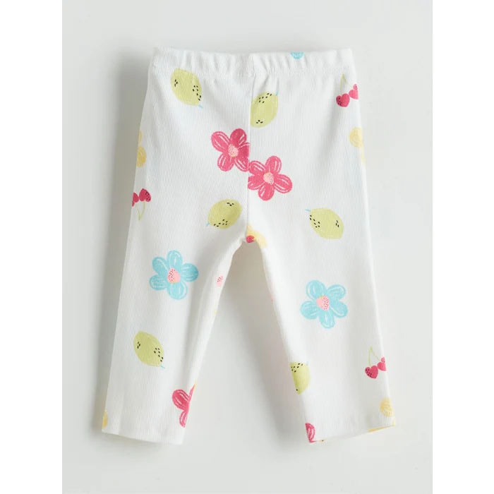 LCW Kids Beyaz Beli Lastikli Çiçekli Kız Çocuk 3/4 Boy Tayt
