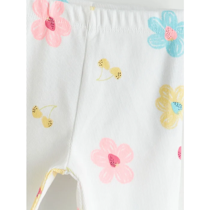 LCW Kids Beyaz Beli Lastikli Çiçekli Kız Çocuk 3/4 Boy Tayt
