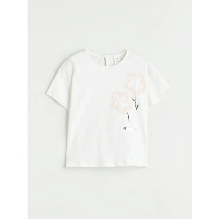 LCW Kids Ekru Bisiklet Yaka Pamuklu Kız Çocuk Tişört