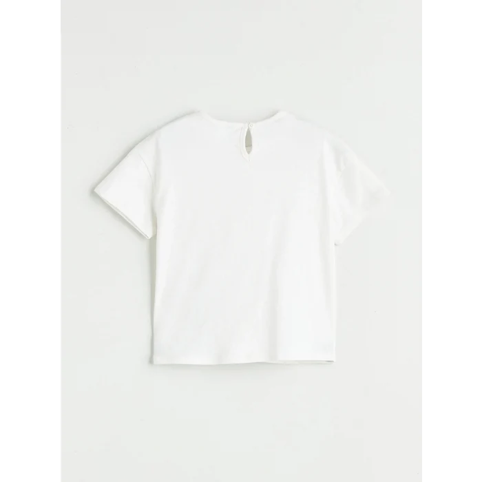 LCW Kids Ekru Bisiklet Yaka Pamuklu Kız Çocuk Tişört