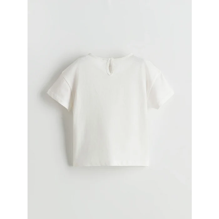 LCW Kids Ekru Bisiklet Yaka Pamuklu Kız Çocuk Tişört