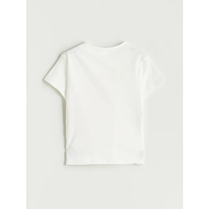 LCW Kids Ekru Bisiklet Yaka Baskılı Kız Çocuk Tişört