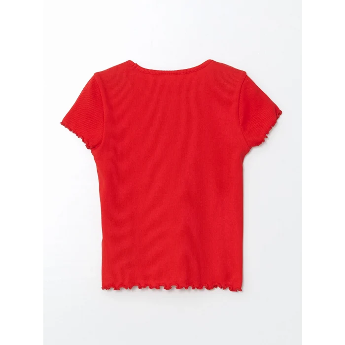 LCW Kids Kırmızı Bisiklet Yaka Çiçekli Kız Çocuk Tişört