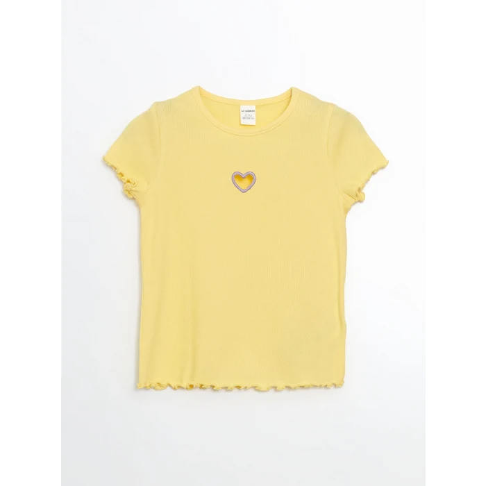 LCW Kids Sarı Bisiklet Yaka Nakışlı Kaşkorse Kız Bebek Tişört