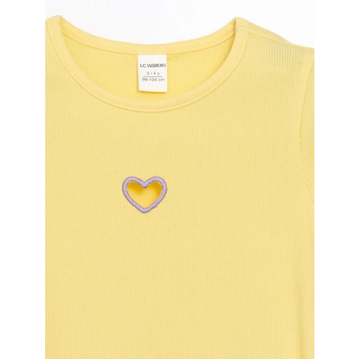 LCW Kids Sarı Bisiklet Yaka Nakışlı Kaşkorse Kız Bebek Tişört