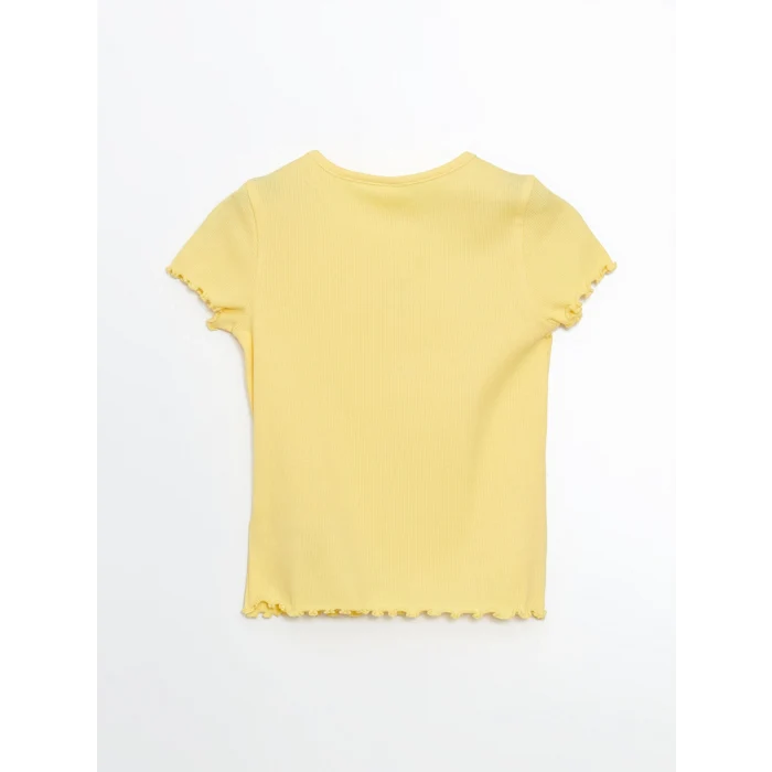 LCW Kids Sarı Bisiklet Yaka Nakışlı Kaşkorse Kız Bebek Tişört