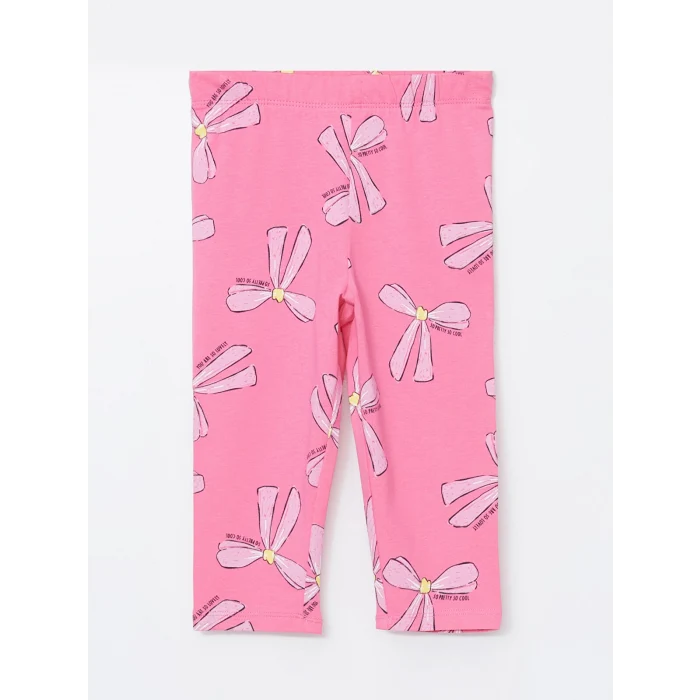 LCW Kids Pembe Beli Lastikli Baskılı Kız Çocuk Tayt