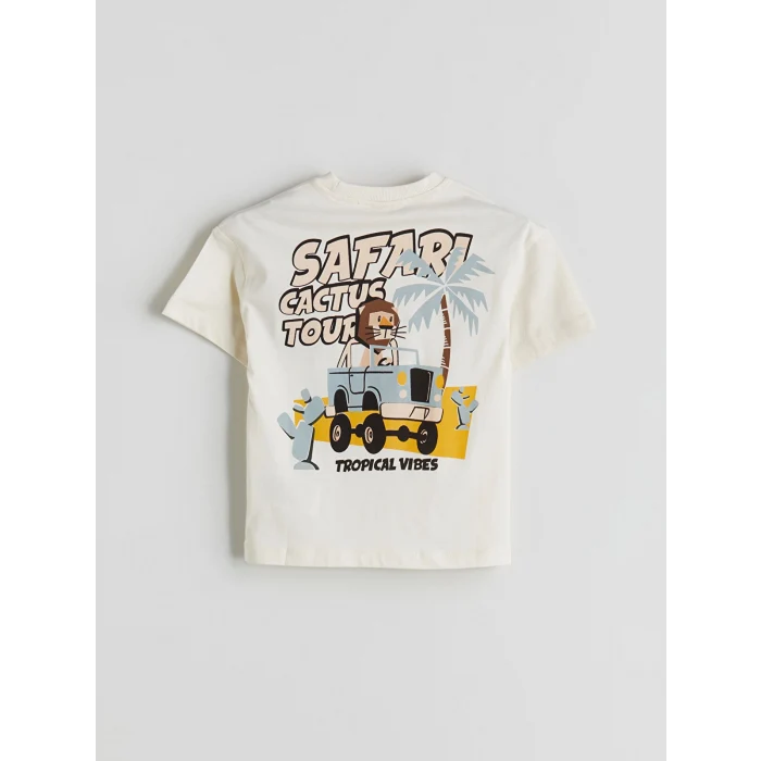 LCW Kids Bej Bisiklet Yaka Baskılı Erkek Çocuk Tişört