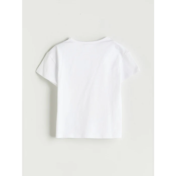 LCW Kids Beyaz Bisiklet Yaka Baskılı Kız Çocuk Tişört