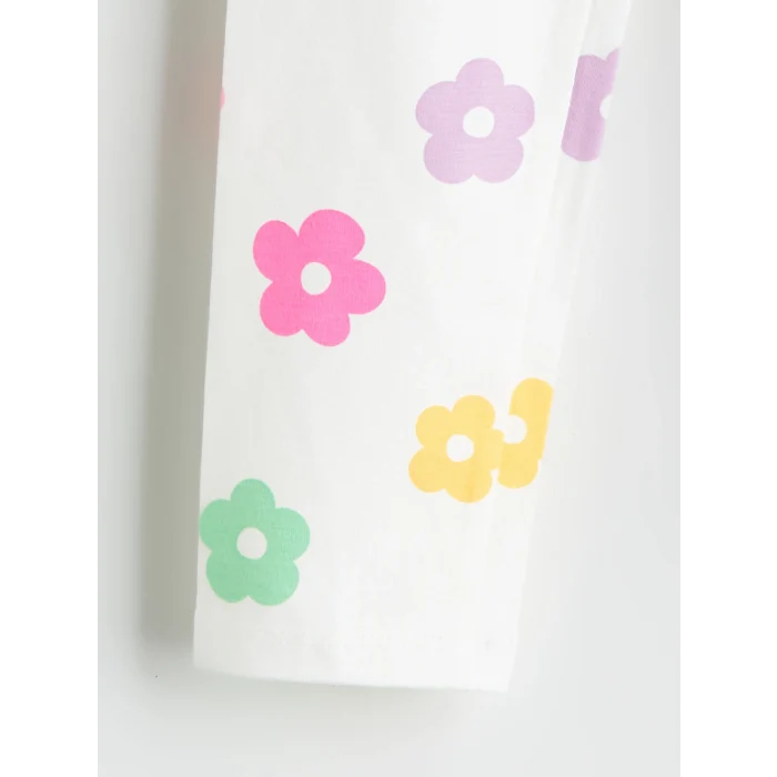 LCW Kids Ekru Beli Lastikli Baskılı Kız Çocuk Tayt