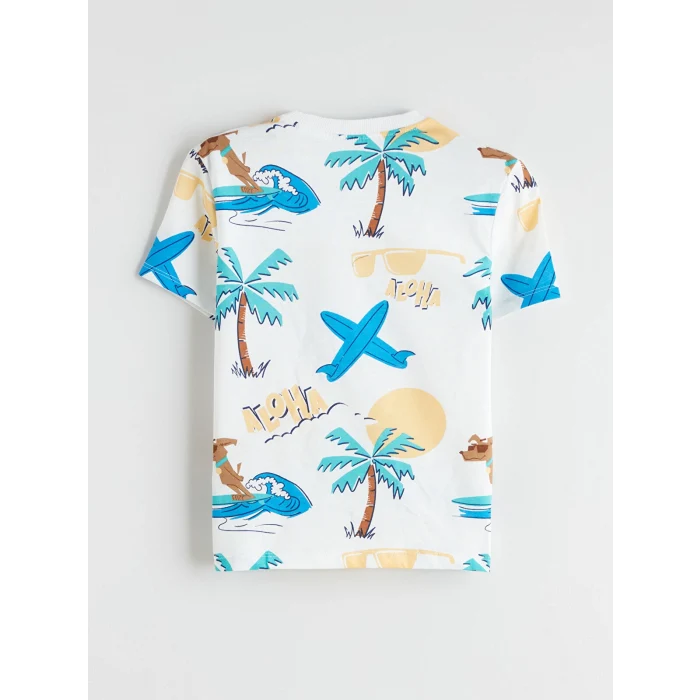 LCW Kids Ekru Bisiklet Yaka Baskılı Erkek Çocuk Tişört