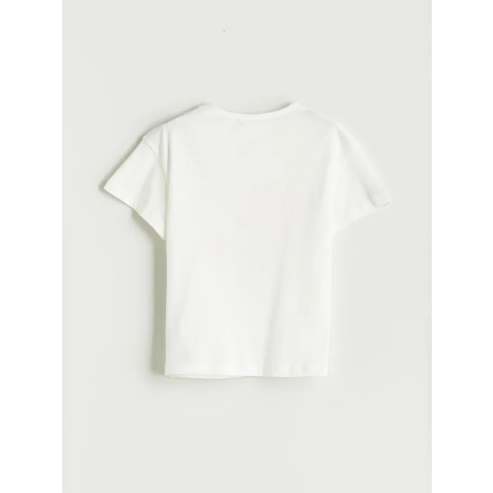 LCW Kids Ekru Bisiklet Yaka Baskılı Kız Çocuk Tişört