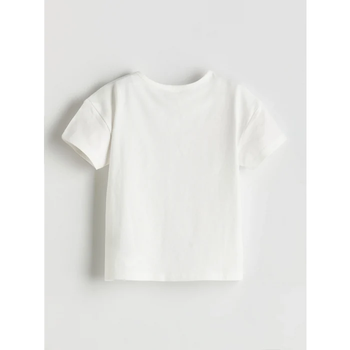 LCW Kids Ekru Kurdele Detaylı Penye Kız Çocuk Tişört
