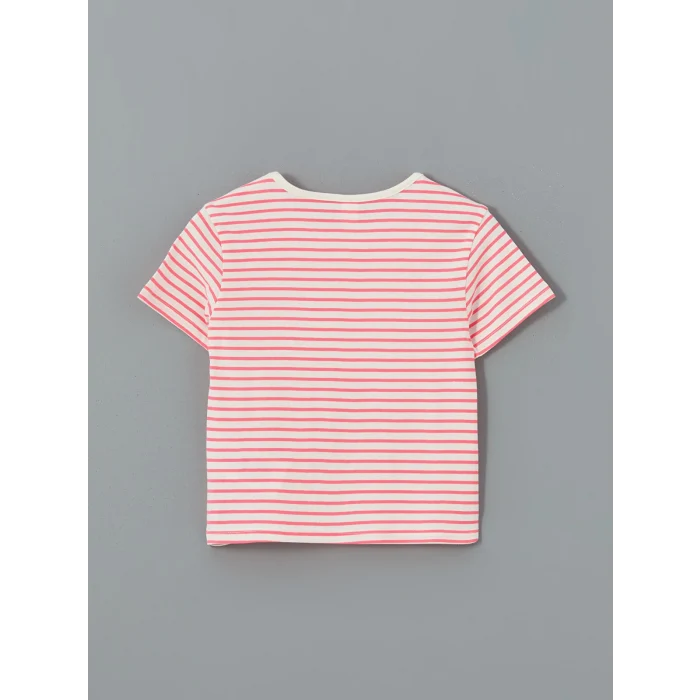 LCW Kids Pembe Bisiklet Yaka Çizgili Kız Çocuk Tişört