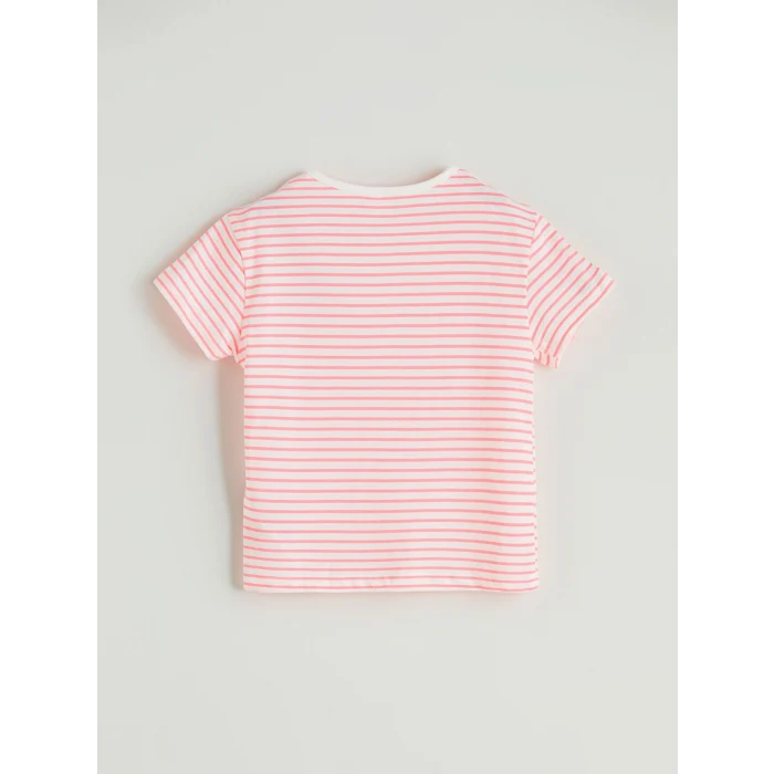 LCW Kids Pembe Bisiklet Yaka Çizgili Kız Çocuk Tişört