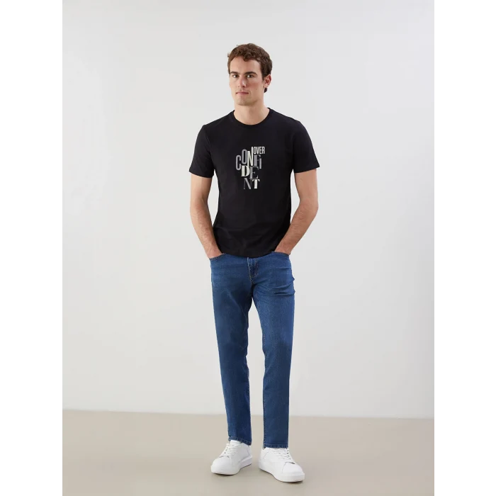 LCW ECO Siyah Bisiklet Yaka Kısa Kollu Baskılı Penye Erkek Tişört