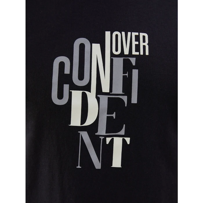 LCW ECO Siyah Bisiklet Yaka Kısa Kollu Baskılı Penye Erkek Tişört