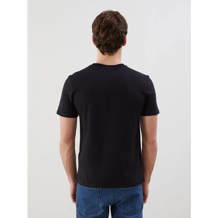 LCW ECO Siyah Bisiklet Yaka Kısa Kollu Baskılı Penye Erkek Tişört