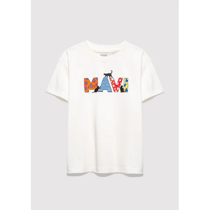 Mavi 7610426-70057 Mavi Logo Baskılı Ekru Tişört