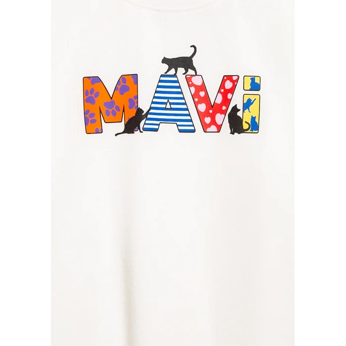 Mavi 7610426-70057 Mavi Logo Baskılı Ekru Tişört