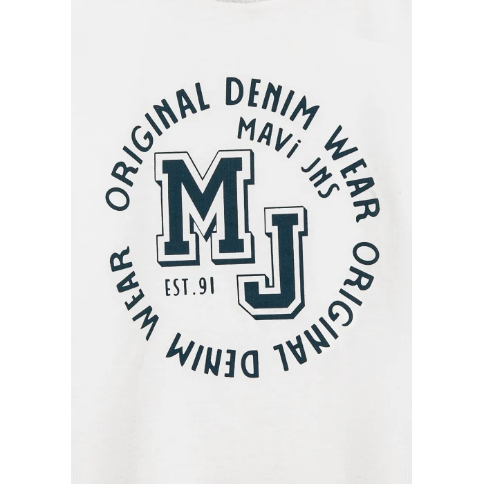 Mavi 6610395-70057 MJ Logo Baskılı Ekru Tişört