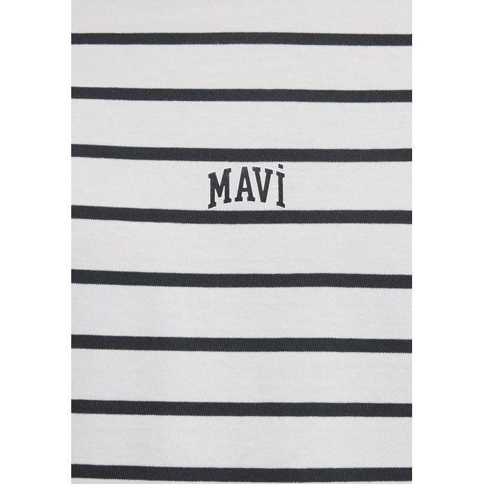 Mavi 0612420-86678 Mavi Logo Baskılı Çizgili Beyaz Tişört