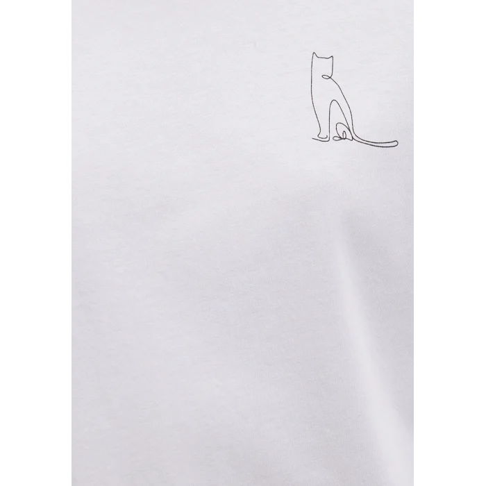 Mavi 1612298-620 Kedi Baskılı Beyaz Tişört