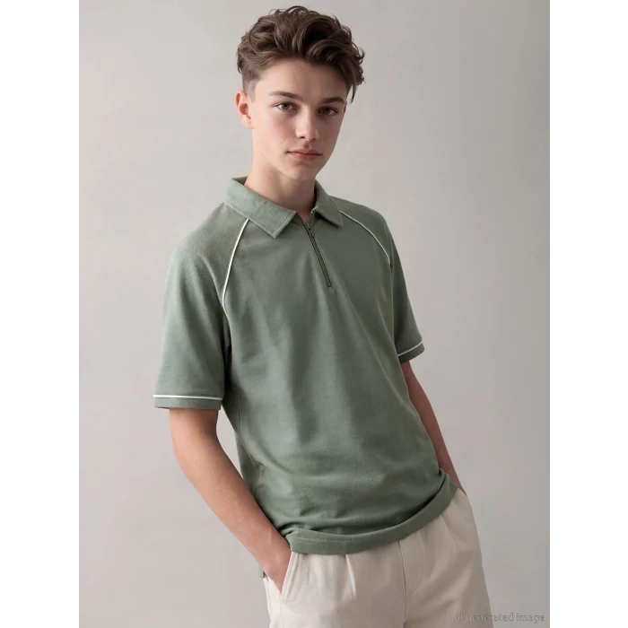 LCW Kids Haki Polo Yaka Erkek Çocuk Pike Tişört