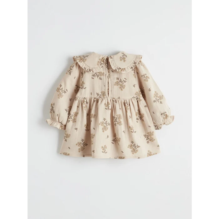 LCW baby Bej Bebe Yaka Çiçekli Kız Bebek Müslin Elbise