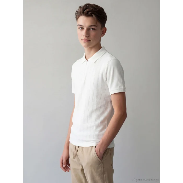 LCW Kids Ekru Polo Yaka Erkek Çocuk Tişört