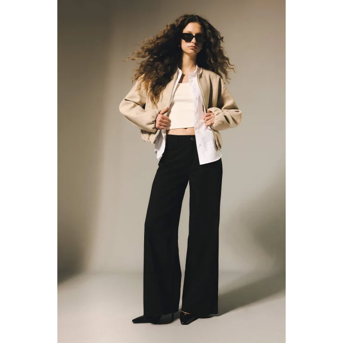 Defacto E4381AXBK81 Siyah %100 Pamuk Wıde Leg Normal Bel Gabardin Pantolon