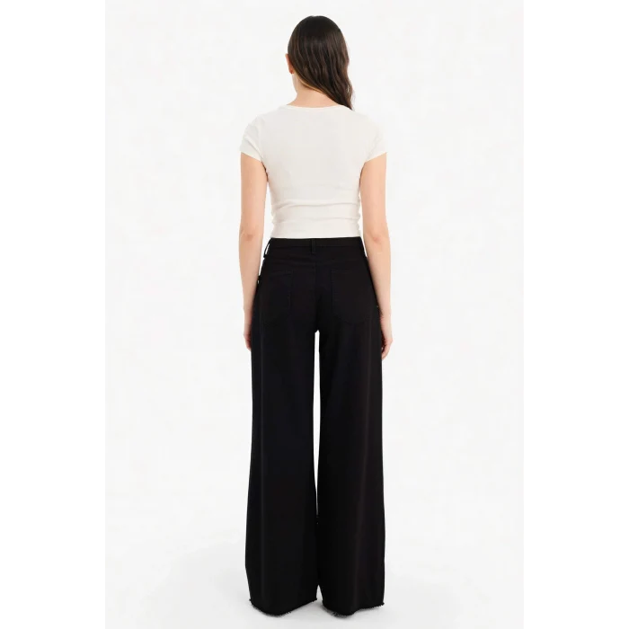 Defacto E4381AXBK81 Siyah %100 Pamuk Wıde Leg Normal Bel Gabardin Pantolon
