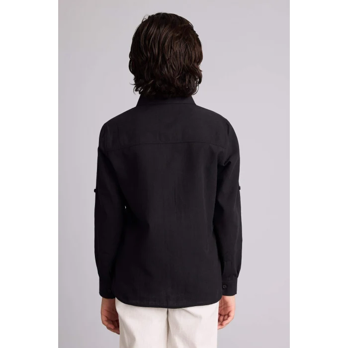 Defacto B5983A8BK81 Siyah Keten Görünümlü Gömlek Erkek Çocuk