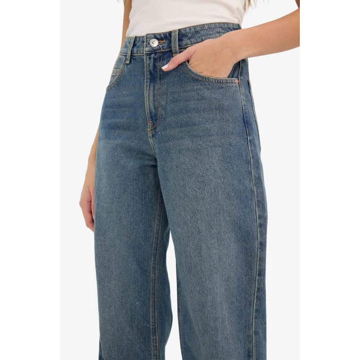 Defacto F9585AXNM28 Mavi %100 Pamuk Straıght Wıde Yüksek Bel Geniş Paça Jean Kar Yıkamalı Pantolon