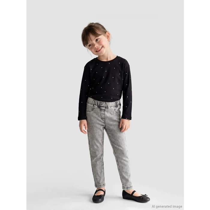 LCW Kids Siyah Beli Lastikli Kız Çocuk Tayt Pantolon