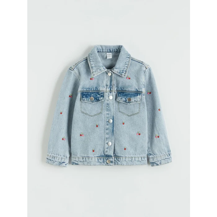 LCW Kids İndigo  Nakışlı Kız Çocuk Jean Ceket