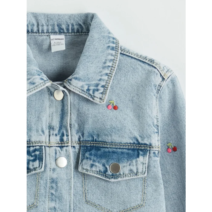 LCW Kids İndigo  Nakışlı Kız Çocuk Jean Ceket