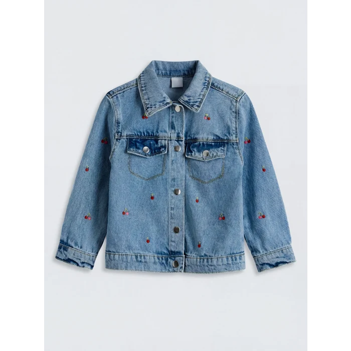 LCW Kids İndigo  Nakışlı Kız Çocuk Jean Ceket