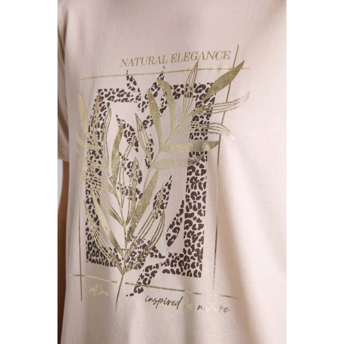 Defacto H1455AXER37 Ekru Baskılı Kısa Kollu Tişört