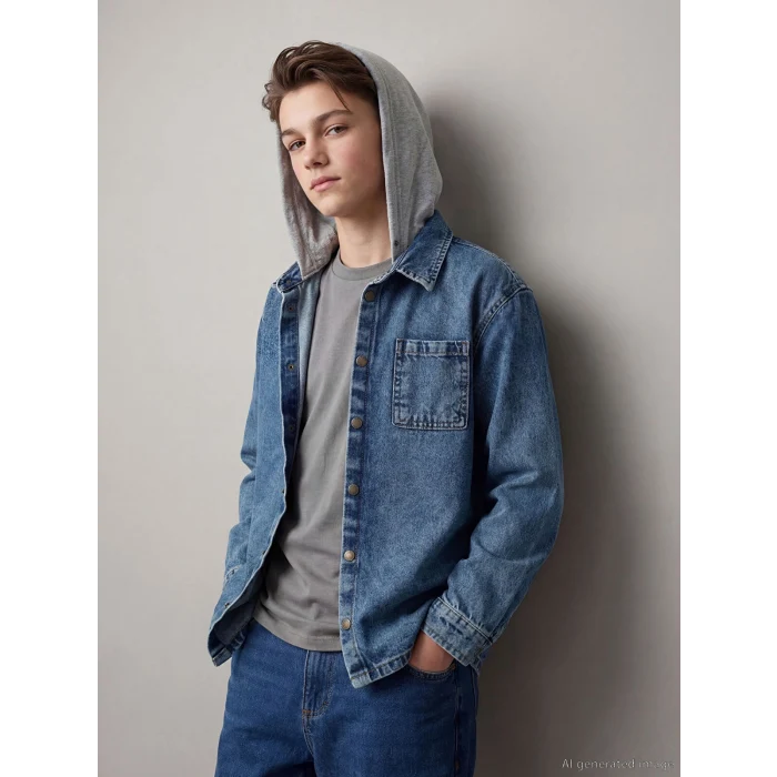 LCW Kids İndigo Kapüşonlu Erkek Çocuk Jean Gömlek