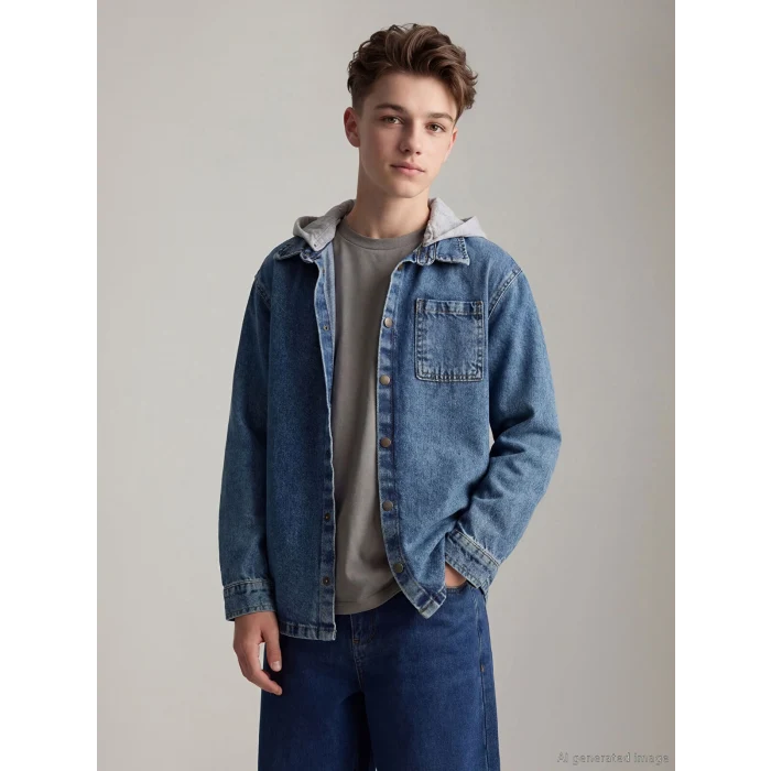 LCW Kids İndigo Kapüşonlu Erkek Çocuk Jean Gömlek
