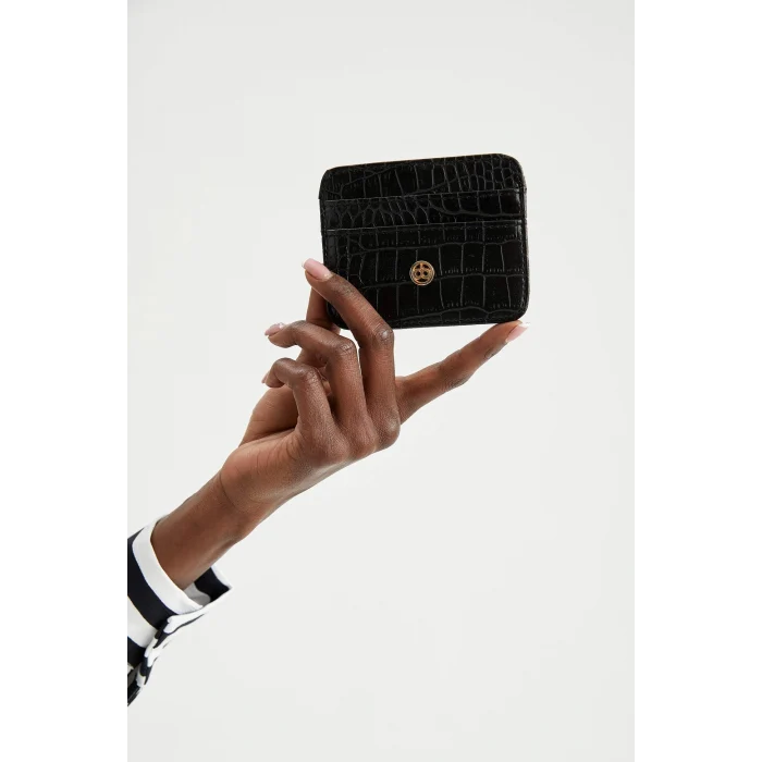 Defacto W2526AZBK27 Siyah Kadın Suni Deri Croco Kartlık