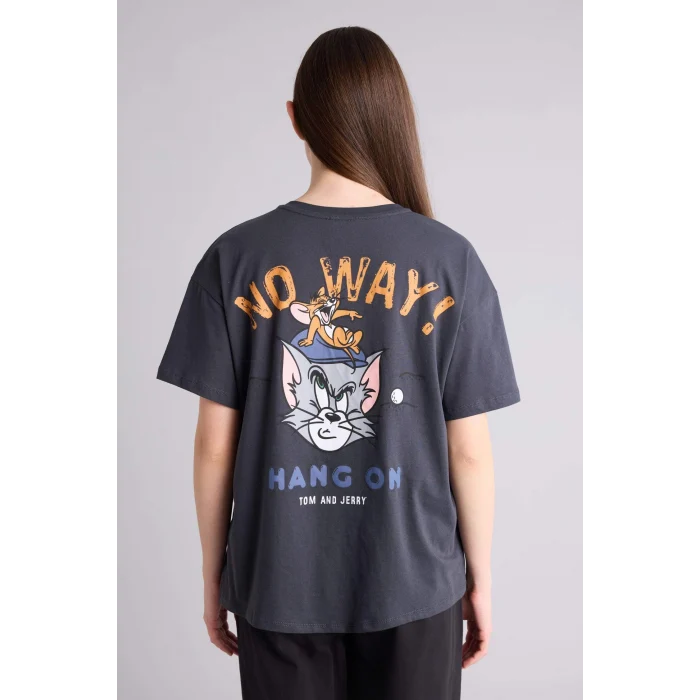 Defacto G5026AXAR191 Antrasit Tom & Jerry Oversıze Sırt Baskılı Tişört