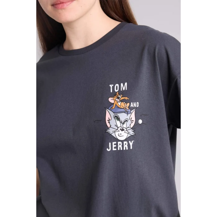 Defacto G5026AXAR191 Antrasit Tom & Jerry Oversıze Sırt Baskılı Tişört